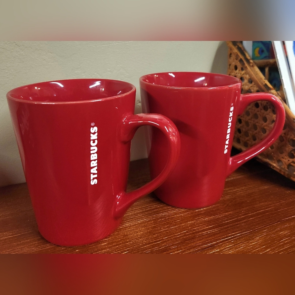 STARBUCKS 2017 SET 2 RED Ceramic 13 oz Coffee Tea Cocoa Hot Bev Mugs COLLECTOR